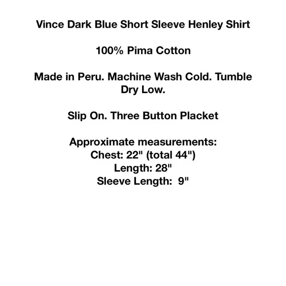 Vince Men's Dark Blue Short Sleeve Garment Dyed Henley Shirt Medium Pima Cotton - Picture 5 of 12
